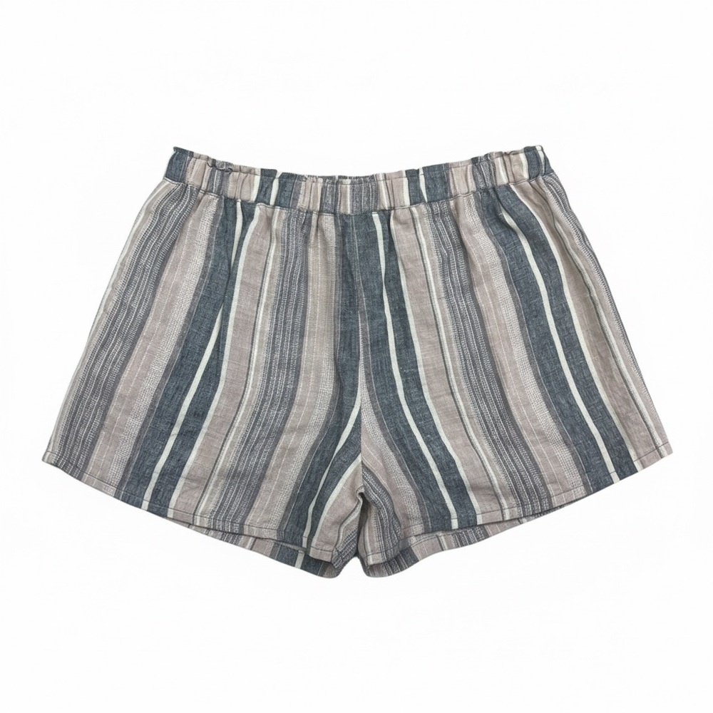 Subtle Luxury Linen Striped Shorts Neutral Beige Gray Sm/Md Made in USA - Picture 2 of 3